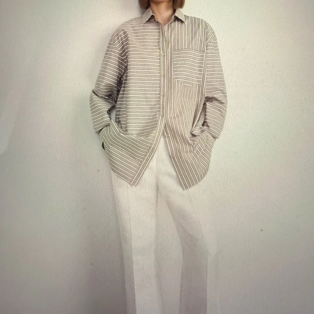 NWT Lafayette 148 New York Oversize Stripe Cotton Button-Up Shirt - Picture 16 of 16